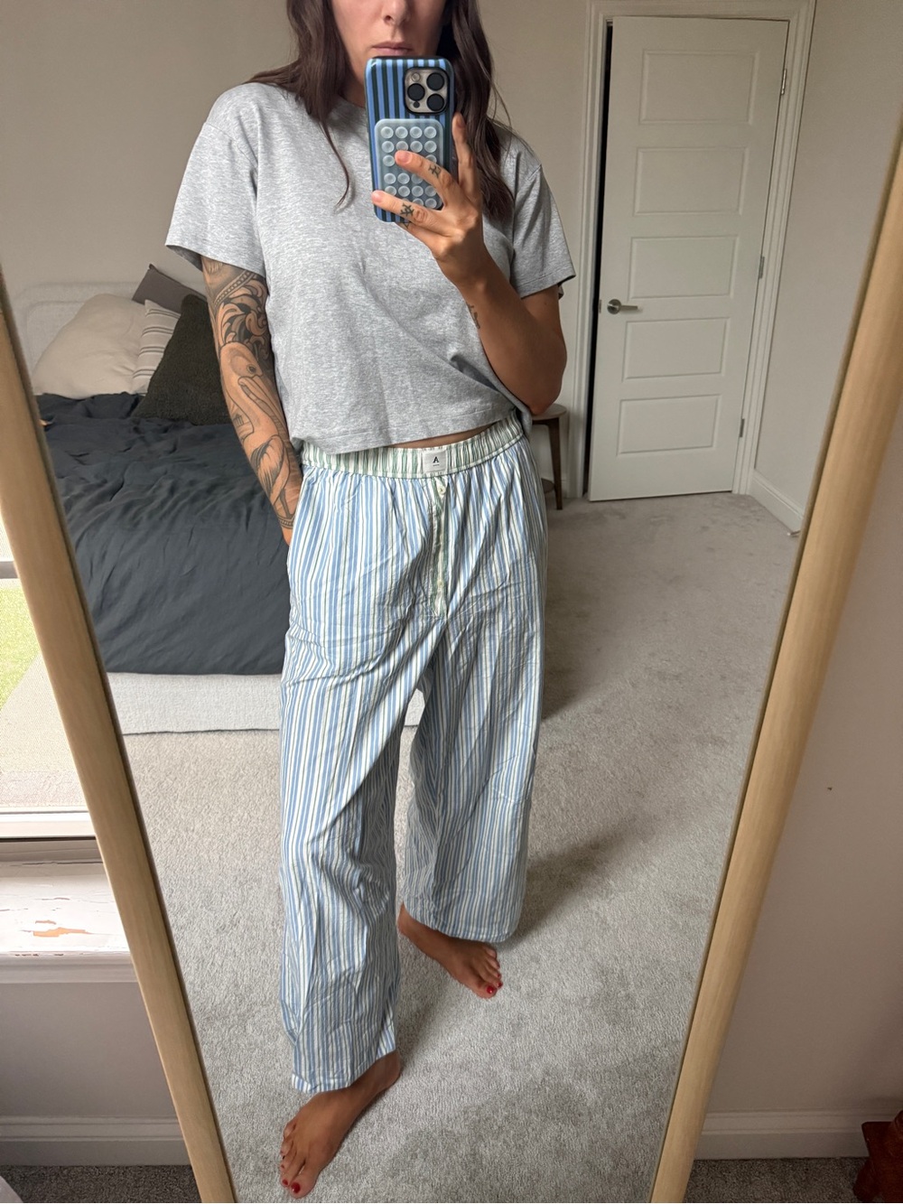 Anthropologie Light Blue & White Boxer Pants